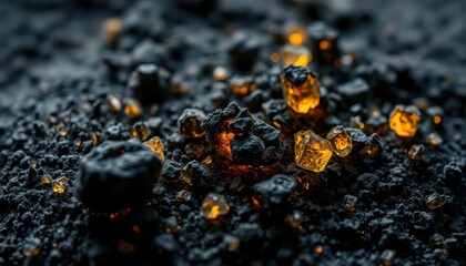 Poster - Close-Up View of Glowing Crystals on Dark Textured Surface