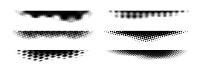 Poster - Halftone shadow set. Black dotted gradient stripe collection. Horizontal pixel grain line patterns. Half tone textured shade pack for divide and separate. Vector noise dots and particles strips