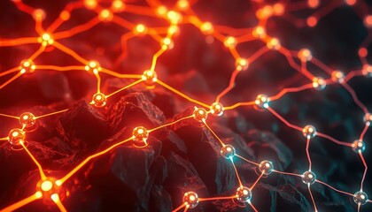 Poster - Abstract Network Connection with Bright Nodes on Dark Background