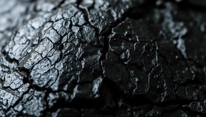 Poster - Textured Surface of Cracked Black Paint with Intricate Detail
