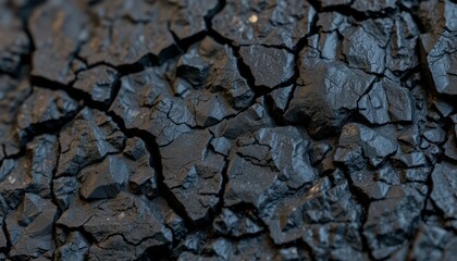 Poster - Dark Cracked Surface of Charred Material with Texture and Detail