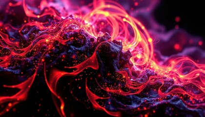 Poster - Abstract Colorful Swirling Flames on Dark Background with Glitter