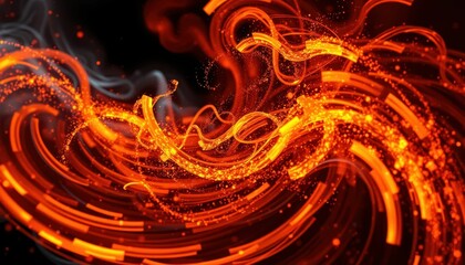 Poster - Abstract Flow of Orange Light on Dark Background with Vivid Swirls