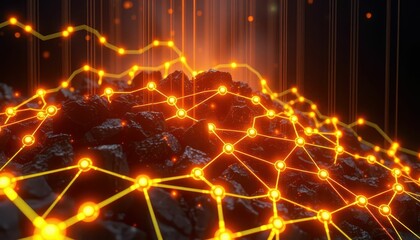 Poster - Abstract Visualization of Data Over Black Coal with Glowing Nodes