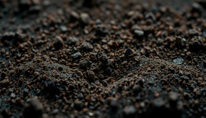 Poster - Close-Up Texture of Dark Earth with Fine Granules and Small Stones