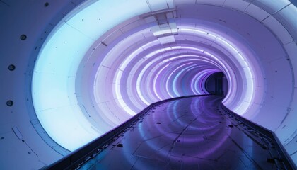 Poster - Futuristic Tunnel with Vibrant Neon Lights and Smooth Curvature