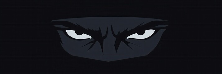 Aufkleber - Eerie minimalist icon featuring a dark face with wide fearful eyes, showcasing unsettling monochrome contrasts