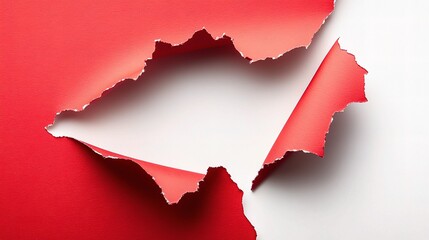 Poster - Torn Red Paper Hole on White Background with Clean Lines and Texture