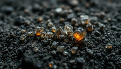 Poster - Glimmering Crystals on Dark Surface with Warm Light Reflection