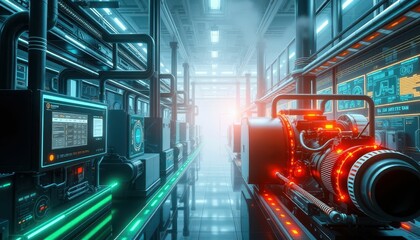 Poster - Futuristic Industrial Machinery in High-Tech Factory Environment