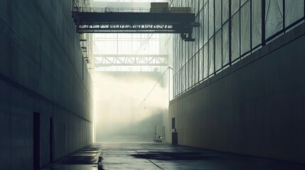 Poster - Large Industrial Building Interior with Crane in Action
