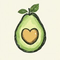 Poster - hand drawn avocado logo featuring heart shaped seed in fresh green organic style showcasing simplici