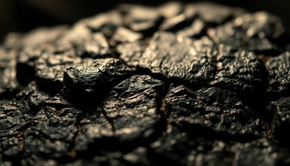 Poster - Close-Up of Textured Black Cracked Surface with Intricate Details