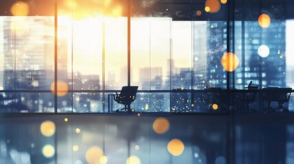 Poster - Modern Blurred Office Space with Glass Walls and Ambient Light