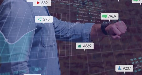 Poster - Interacting with digital interface, person viewing animation of social media metrics