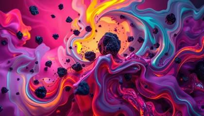 Poster - Colorful Fluid Abstract Art with Rocks and Swirling Patterns