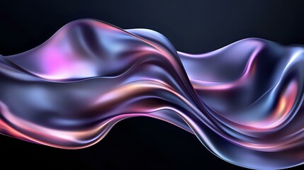 Poster - Flowing abstract waves in purple, pink and blue colors create dynamic motion effect against dark background. Smooth glossy silk-like texture with metallic sheen.