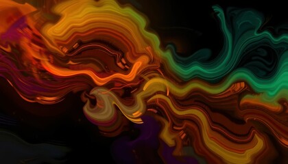 Poster - Abstract Colorful Waves with Orange, Green, and Purple Swirls