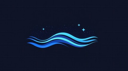 Poster - Wavy blue line icon showcasing calmness in a simple abstract design with a serene aesthetic