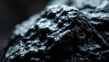 Poster - Close-Up View of Rough Black Rock Surface with Detailed Texture