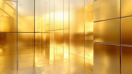 Poster - Shiny Gold Abstract Texture with Reflective Wall Scales and Lines