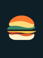 Poster - Minimalist burger icon logo featuring bold colors and playful design representing fast food culture and modern dining experiences