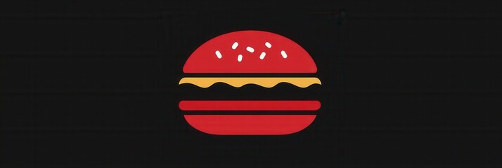 Poster - Minimalist flat burger icon logo design with bold colors exemplifying fun fast food aesthetics and modern simplicity