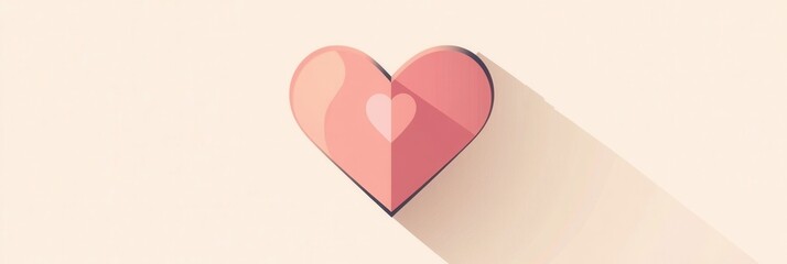 Aufkleber - Minimalist heart icon with soft shadows in warm pink tones, ideal for expressing love and affection in design projects