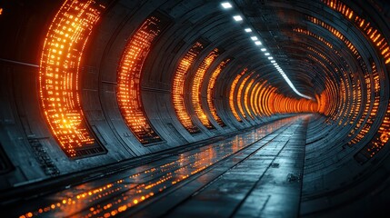 Wall Mural - futuristic tunnel walkway, glowing panels