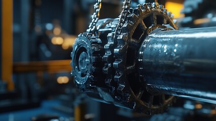Poster - Industrial Machinery with Detailed Gears and Chains in Production
