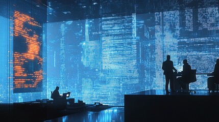 Poster - Silhouettes of Business Professionals Working in a Digital Environment
