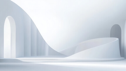 Wall Mural - 3d render of an abstract background with a white wave and empty space for product presentation