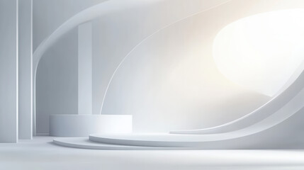 Wall Mural - 3d render of an abstract background with a white wave and empty space for product presentation