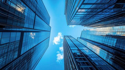 Poster - Stunning Reflection of Skyscrapers Against a Bright Blue Sky