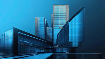 Poster - Modern Business Layout with Blue Accents and Architectural Elements