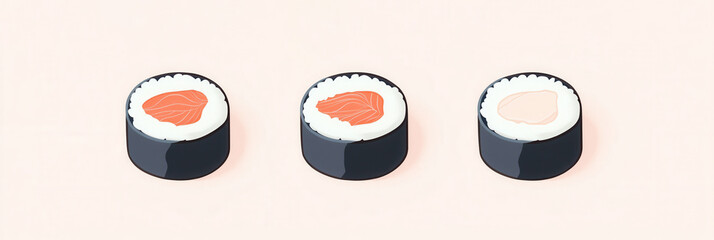 Poster - Sushi roll icon in clean minimal style featuring pastel tones for Japanese food branding