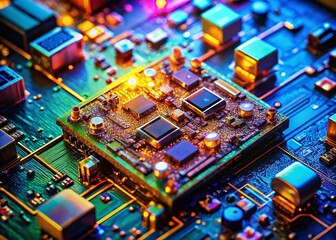 Poster - Macro Close-up of Satellite Circuit Board, Technological Detail, Space Exploration, Electronic Components