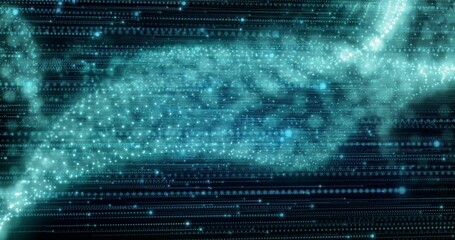 Poster - Animation of glowing digital DNA strand with binary coding in school setting