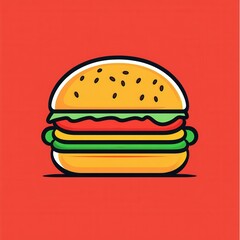 Poster - Creative flat burger icon logo featuring bold colors and clean lines for fast food branding and design appeal