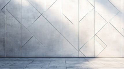 Poster - White and Silver Industrial Wall with Geometric Lines and Texture