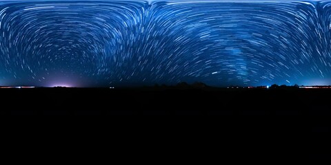 Wall Mural - VR 360 Night Sky Star Trails of Perseids Meteor Shower Equirectangular Astrophotography Night Sky Time Lapse