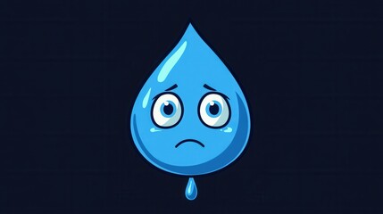 Poster - Sad blue water drop icon expresses emotions in minimalist style with simple design elements and cartoon like features