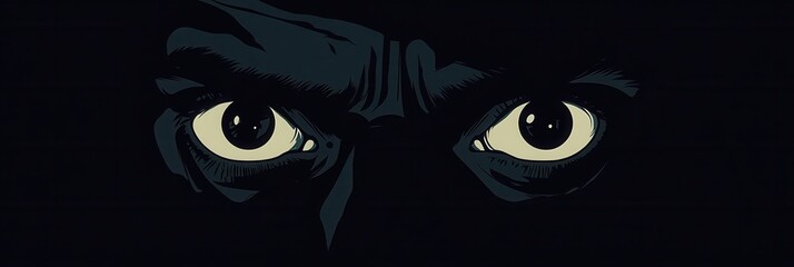 Aufkleber - Eerie minimalist icon of a dark face with wide fearful eyes, showcasing an unsettling monochrome contrast and evoking a sense of dread and intrigue