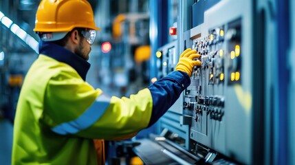 Poster - Worker Operating Machinery Inside Modern Manufacturing Facility