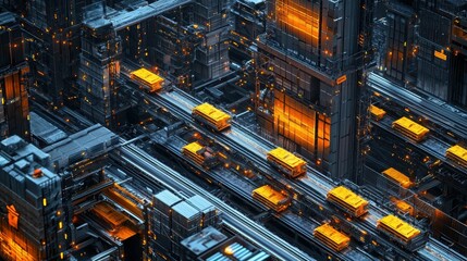 Poster - Dynamic Urban Distribution Center Scene with Futuristic Elements