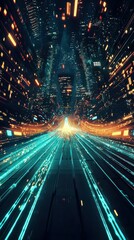 Poster - Futuristic Abstract Digital Crossroads with Vibrant Light Trails