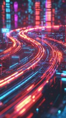 Poster - Futuristic Digital Crossroads With Holographic Light Paths