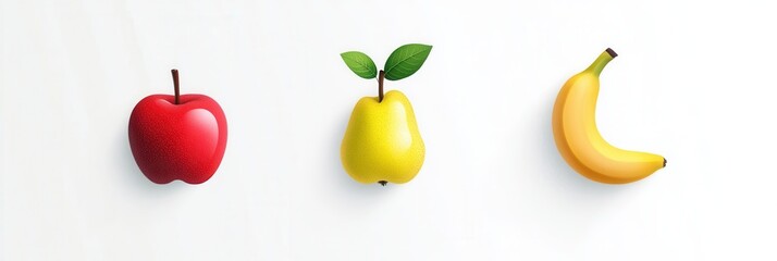 Fototapete - Minimalist fruit logo featuring abstract apple, pear, and banana on a white background showcasing modern simplicity and elegance