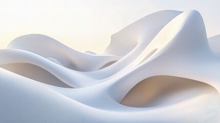 Poster - Smooth White Abstract Waves and Lines in an Ethereal Background