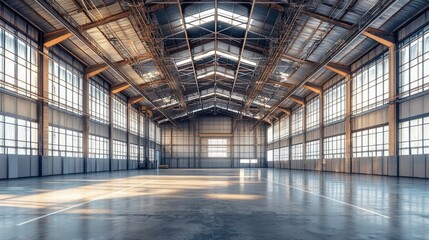 Poster - Expansive Warehouse Interior with High Ceiling and Natural Light